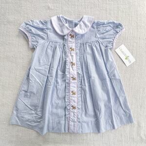 NWT Zuccini Kids Blue Gingham Seersucker Dog Embroidered Dress 4T